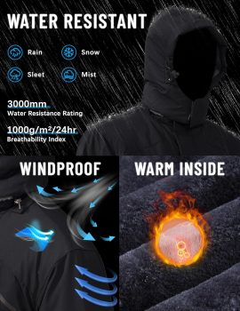 Men’s Winter Skiing Jackets Water Resistant Fleece Coats Insulated Thermal Snowboard Jacket Parka Raincoat with Hood